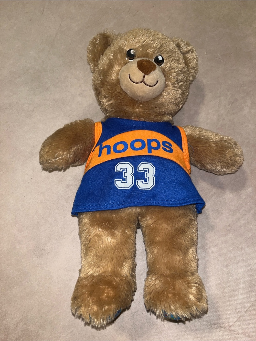 Build A Bear Confetti Birthday Plush Teddy Bear with Blue & Orange Hoops Jersey